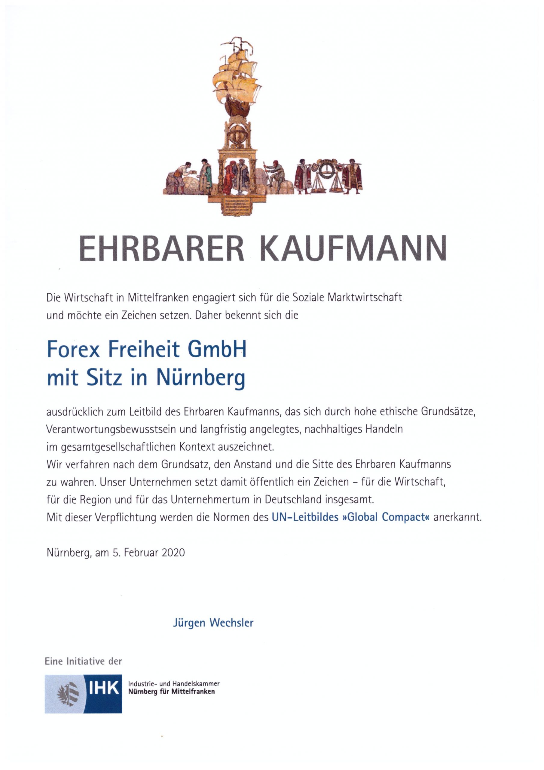 200214 Leitbild Ehrbarer Kaufmann Forex Freiheit GmbH Seite 1